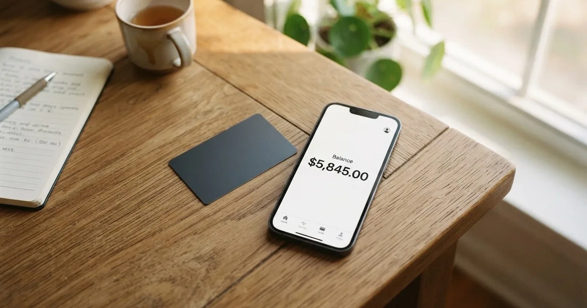A payment card next to a phone with a crypto wallet app open