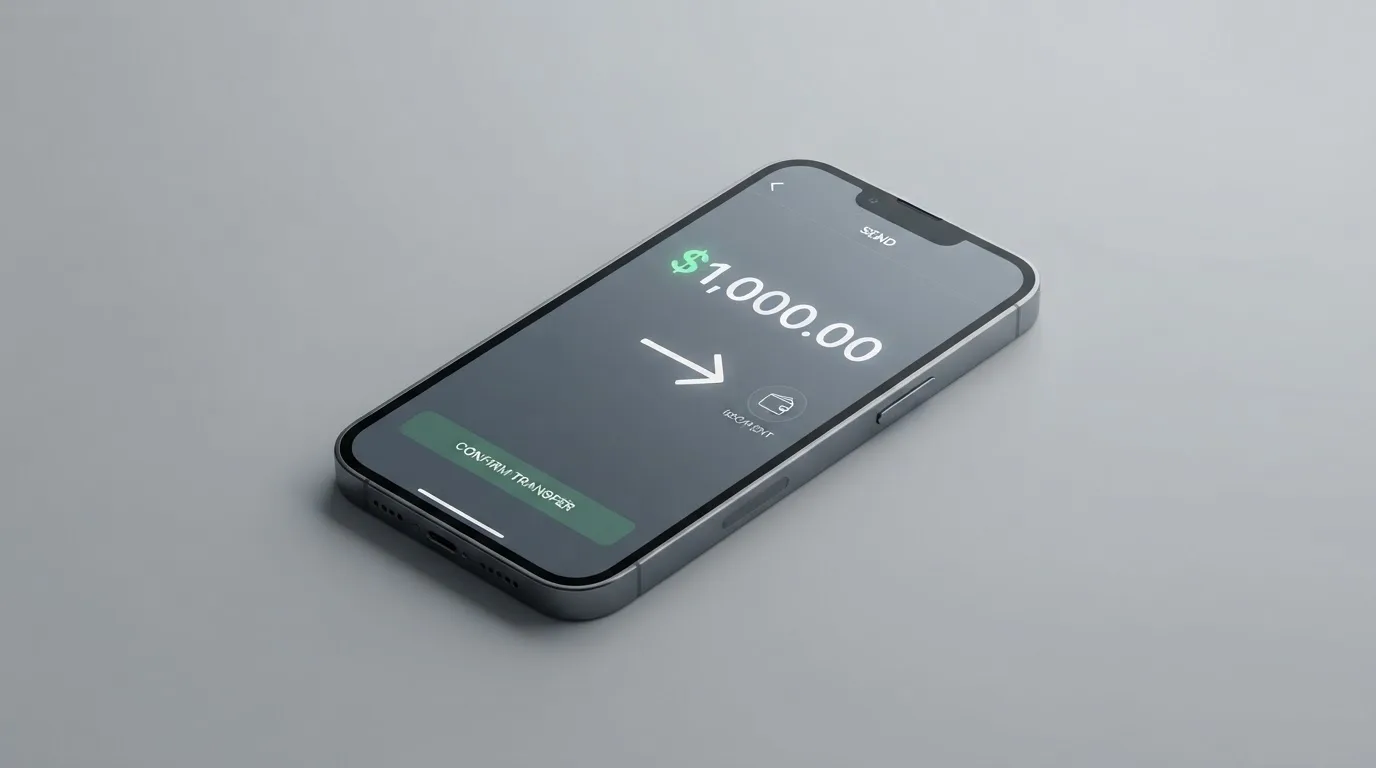 A phone showing a stablecoin transfer screen