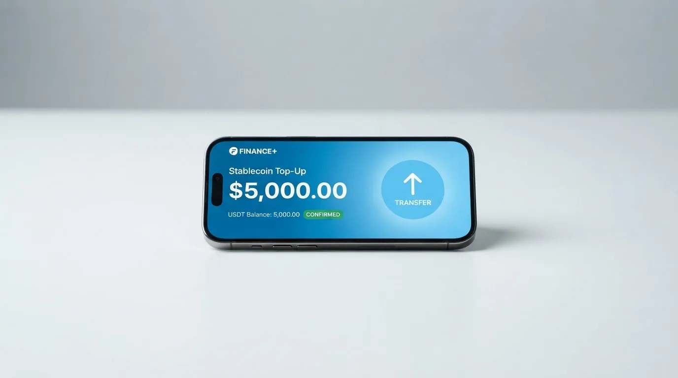 A phone showing a stablecoin transfer screen
