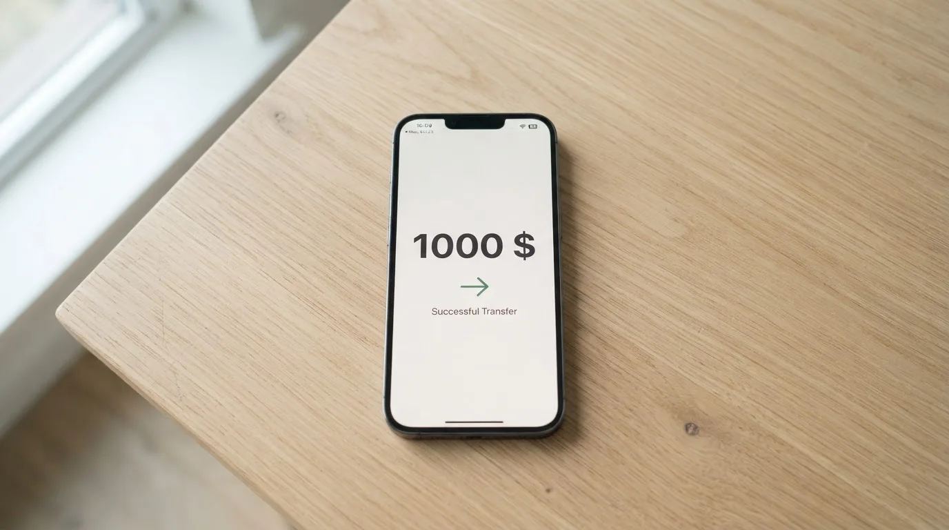 A phone showing a stablecoin transfer screen