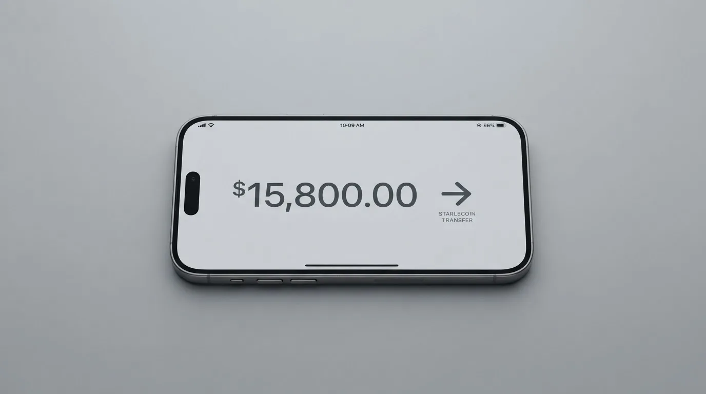 A phone showing a stablecoin transfer screen