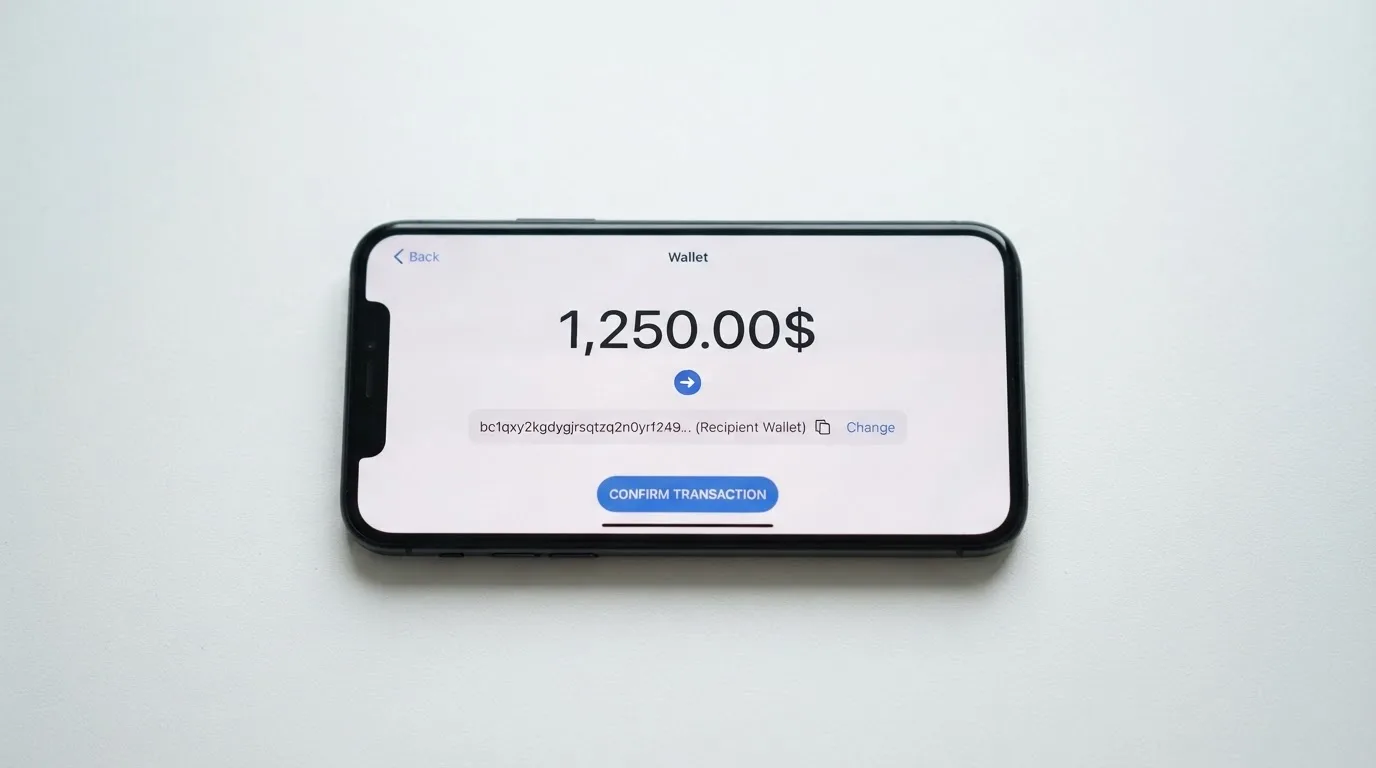 A phone showing a stablecoin transfer screen