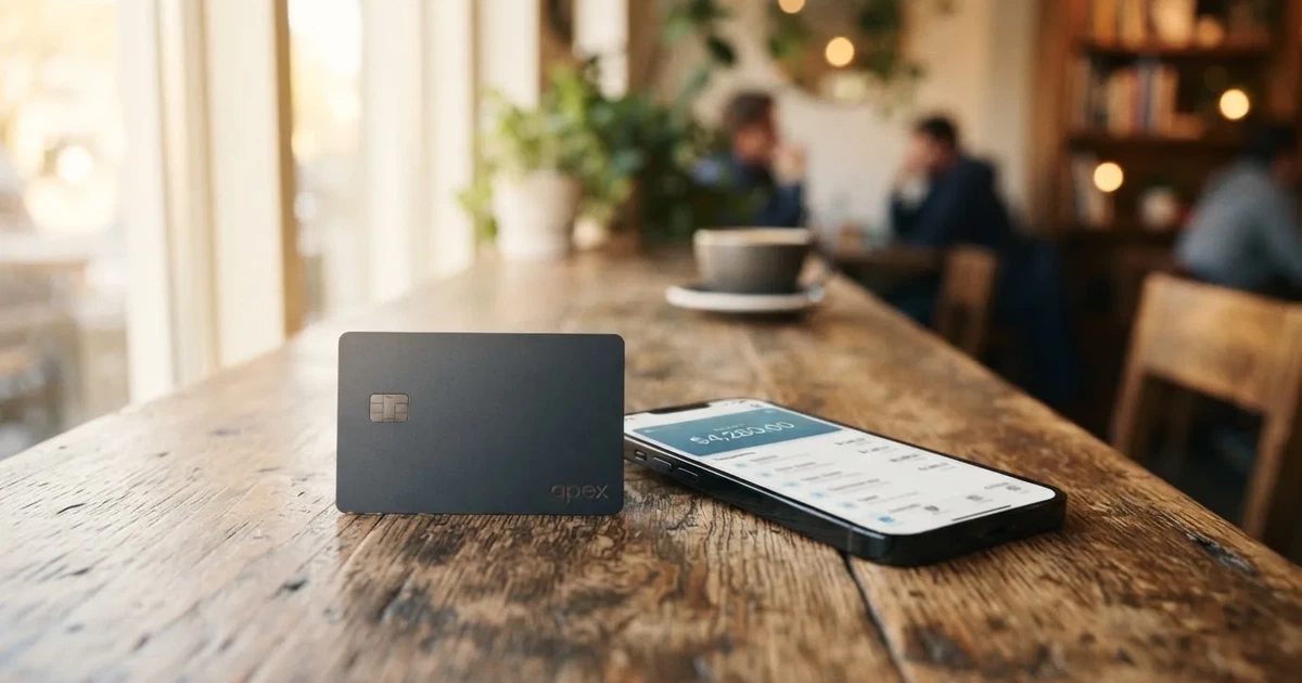 A payment card next to a phone with a crypto wallet app open