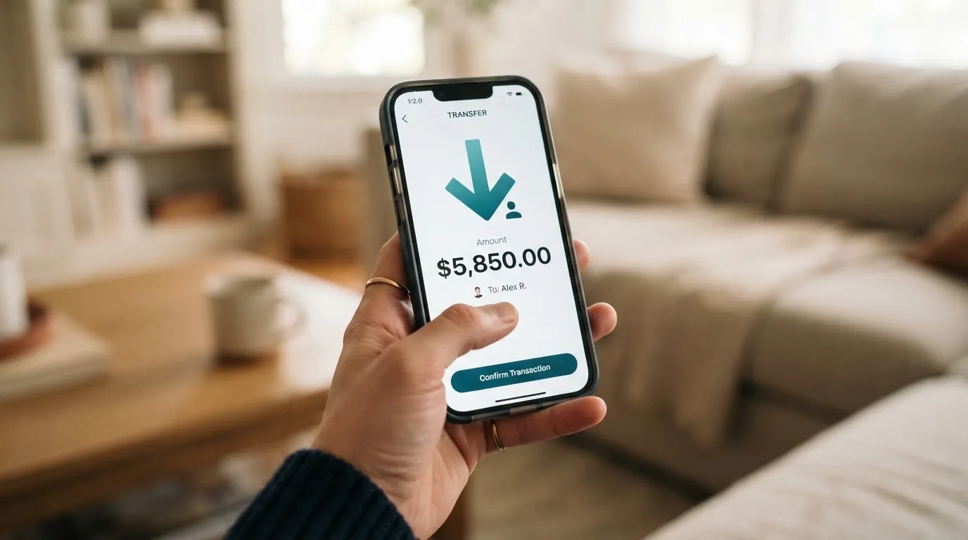 A phone showing a stablecoin transfer screen