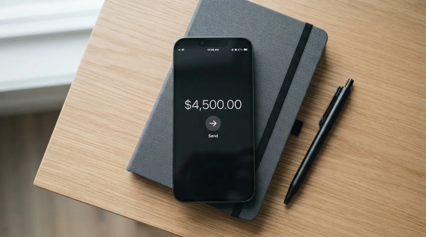 A phone showing a stablecoin transfer screen