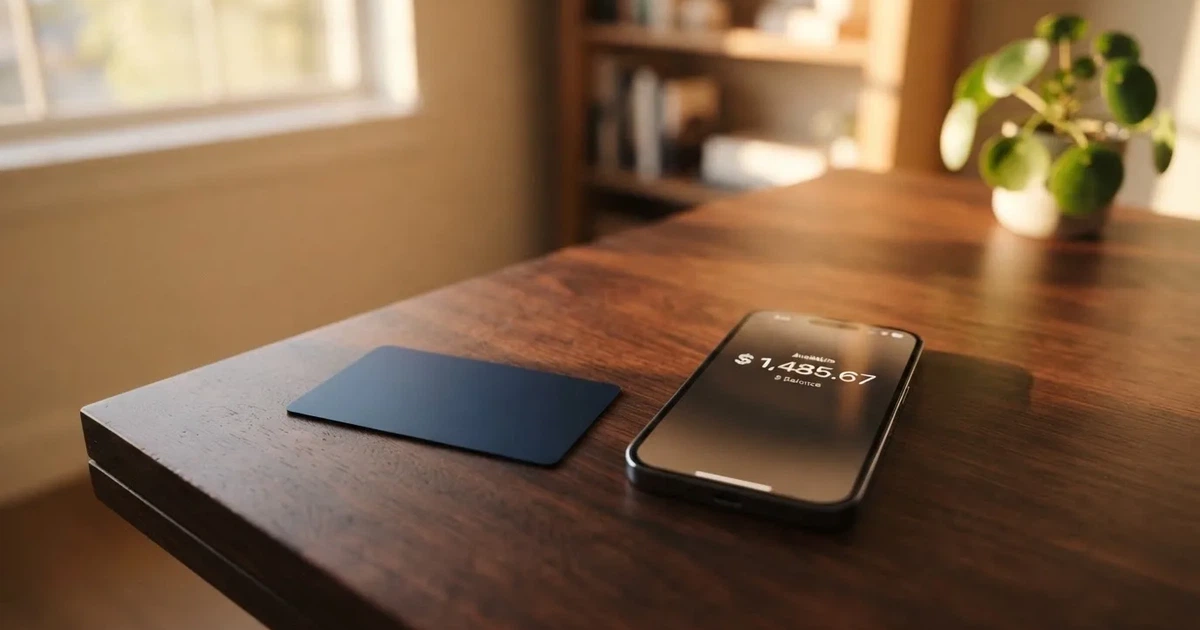 A payment card next to a phone with a crypto wallet app open