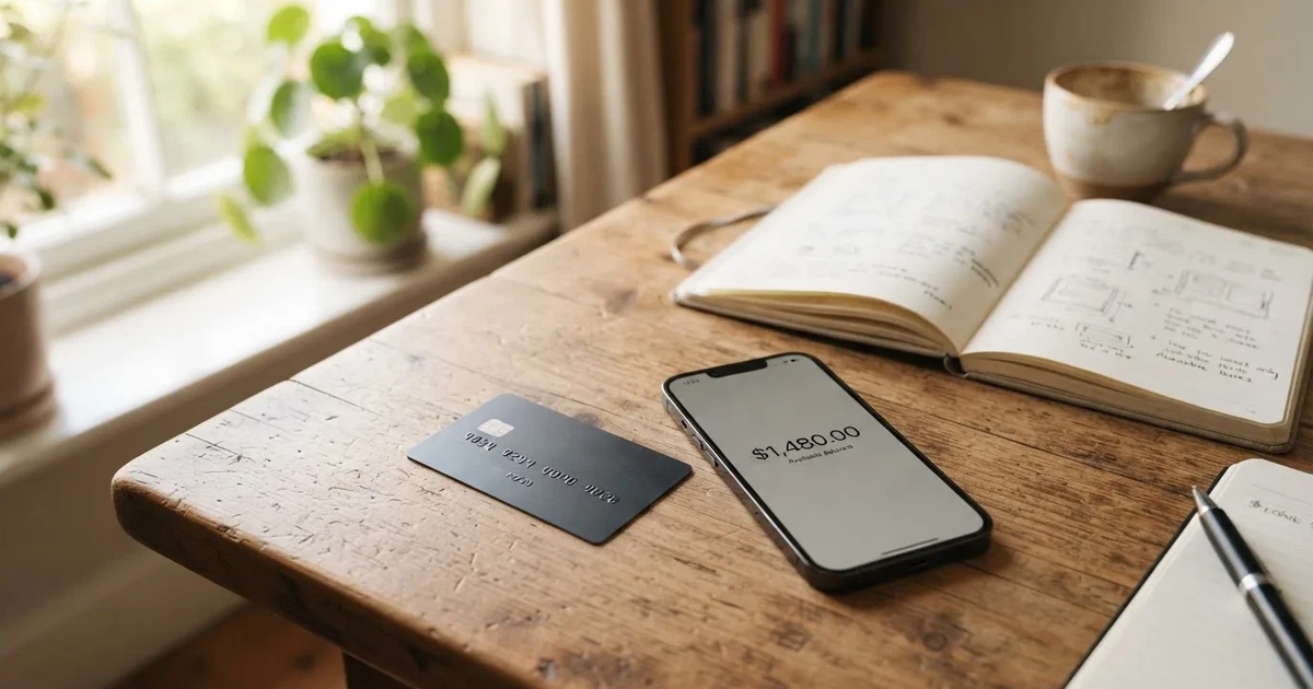 A payment card next to a phone with a crypto wallet app open