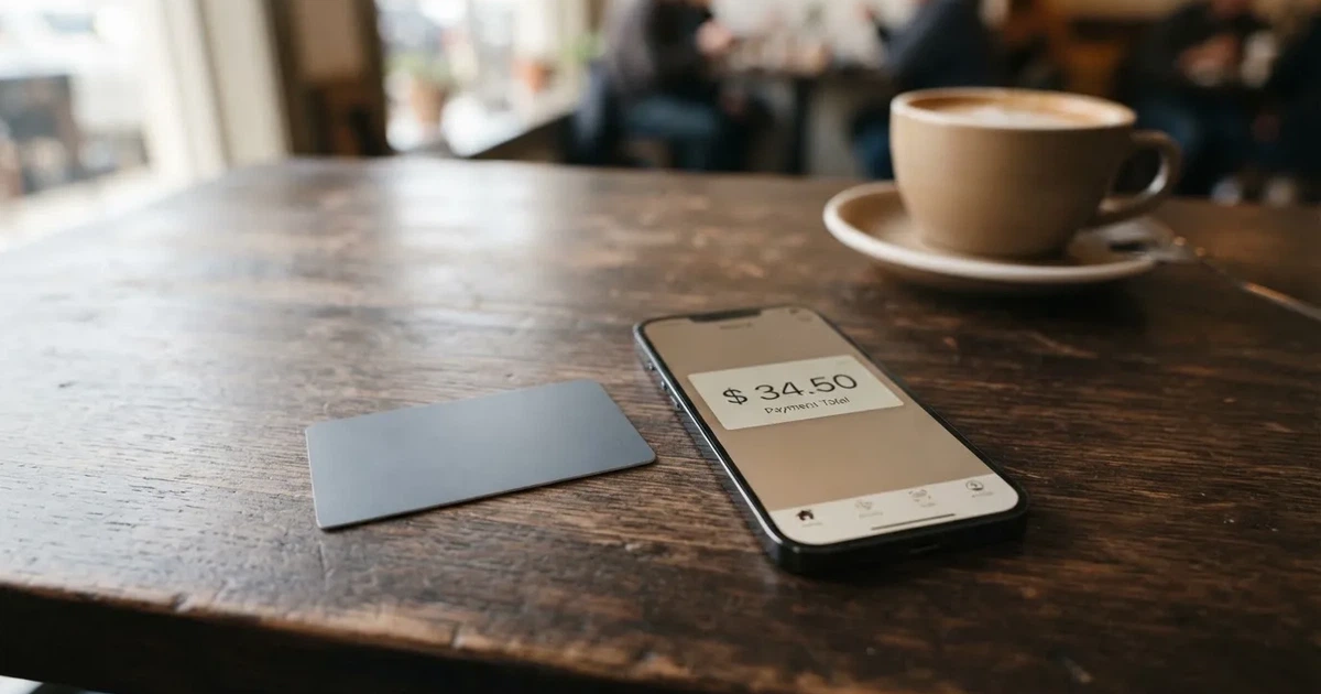 A payment card next to a phone with a crypto wallet app open