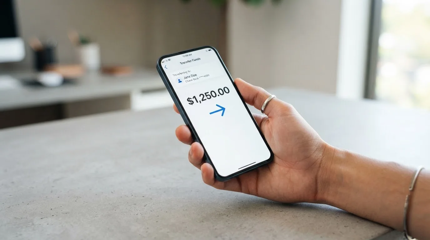 A phone showing a stablecoin transfer screen
