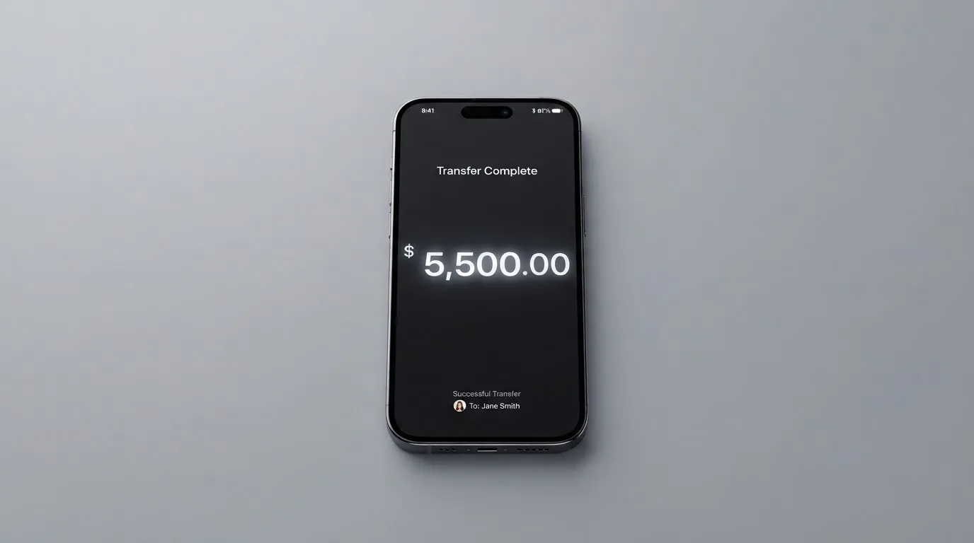 A phone showing a stablecoin transfer screen