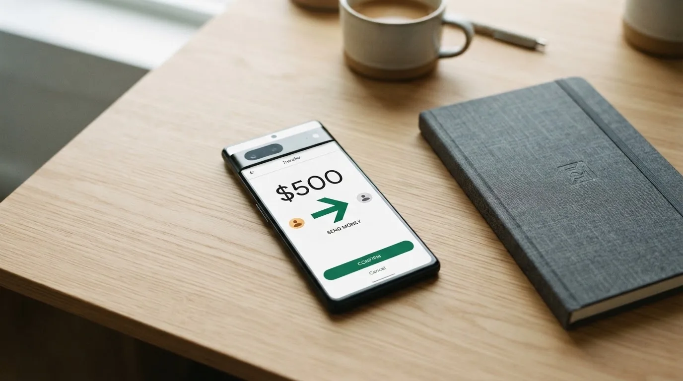 A phone showing a stablecoin transfer screen