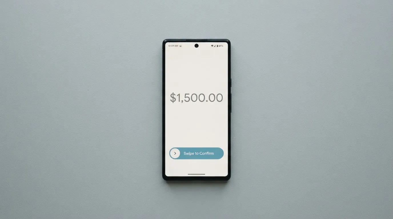 A phone showing a stablecoin transfer screen