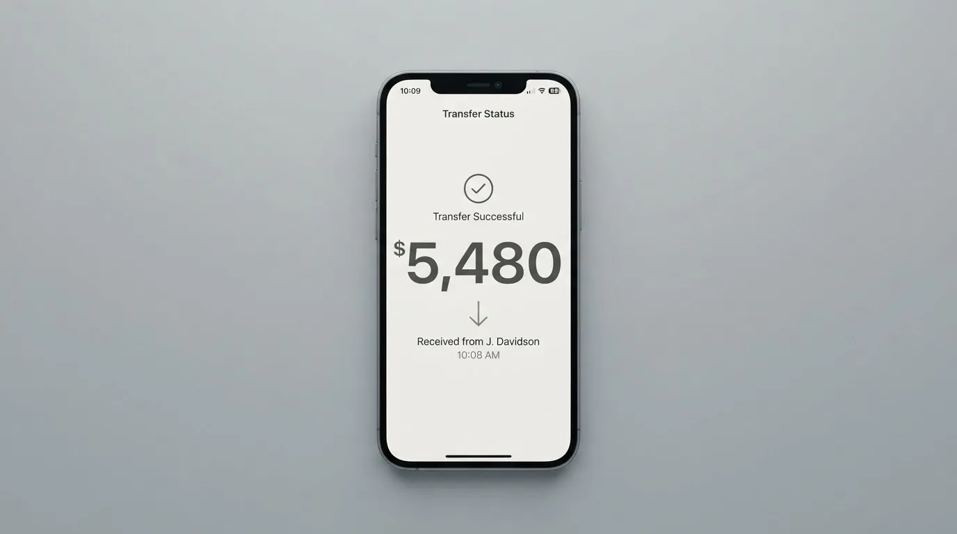 A phone showing a stablecoin transfer screen