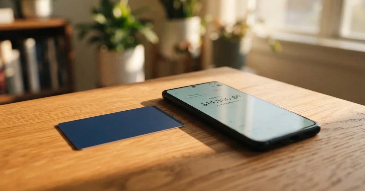 Several payment cards fanned out next to a phone with a crypto wallet app