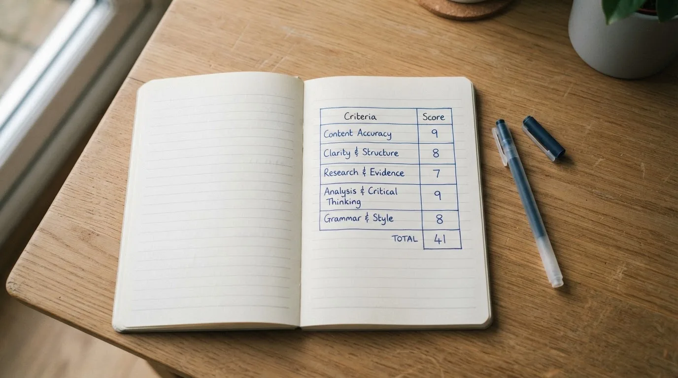 A notebook with a hand-drawn comparison table and a pen
