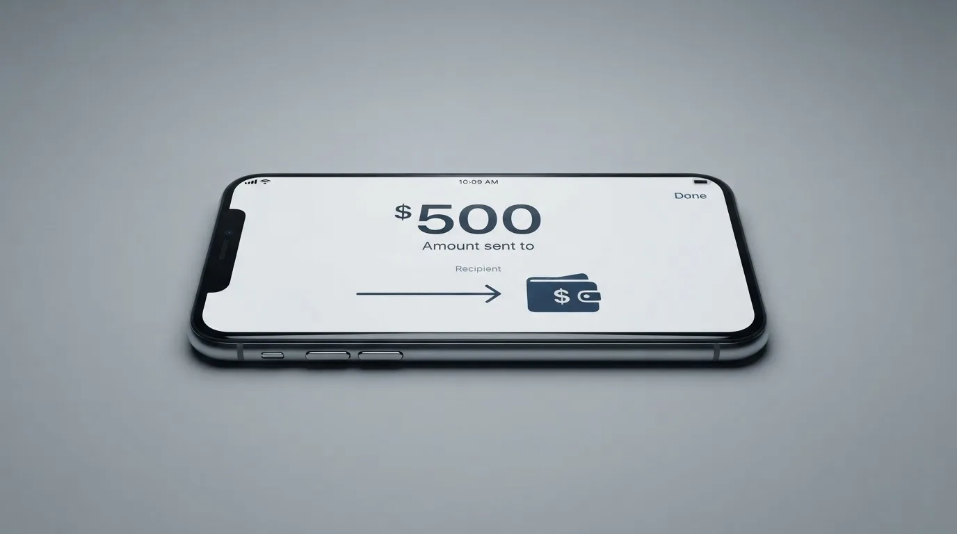 A phone showing a stablecoin transfer screen