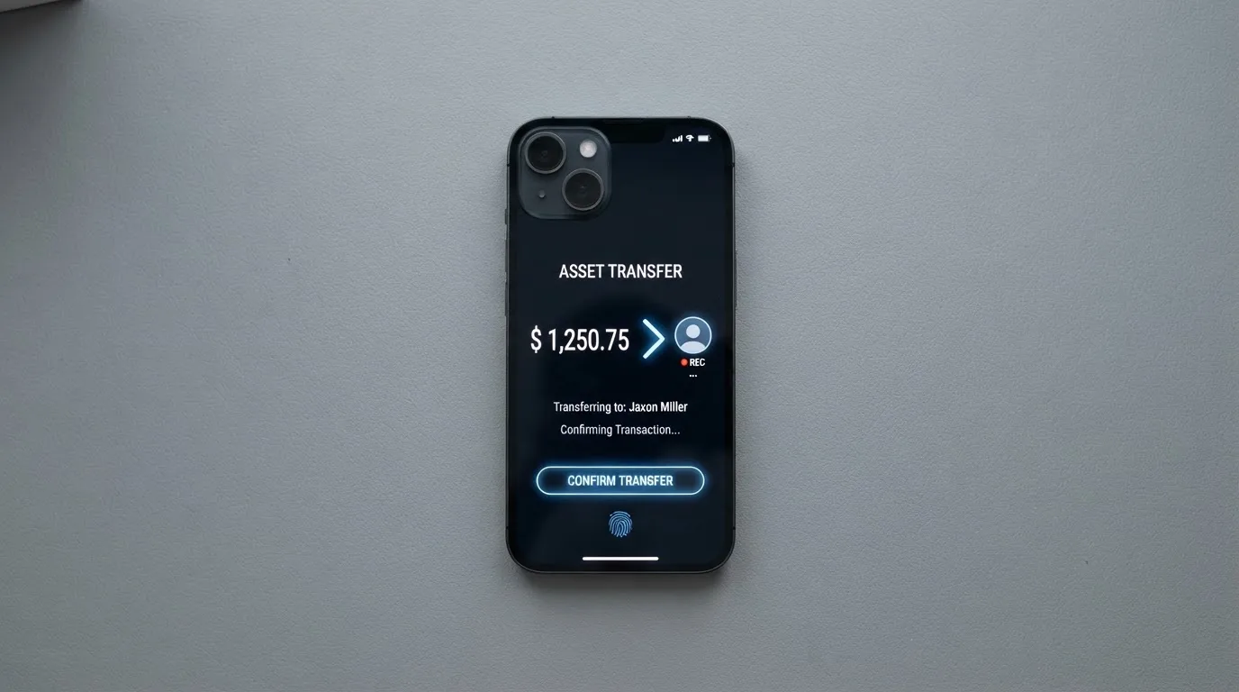 A phone showing a stablecoin transfer screen