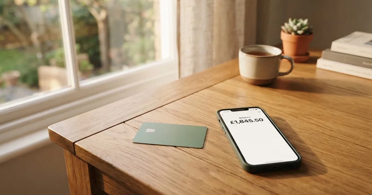A payment card next to a phone with a crypto wallet app open