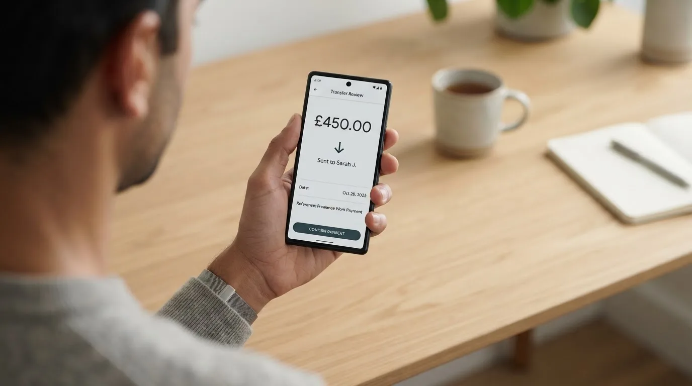 A phone showing a stablecoin transfer screen