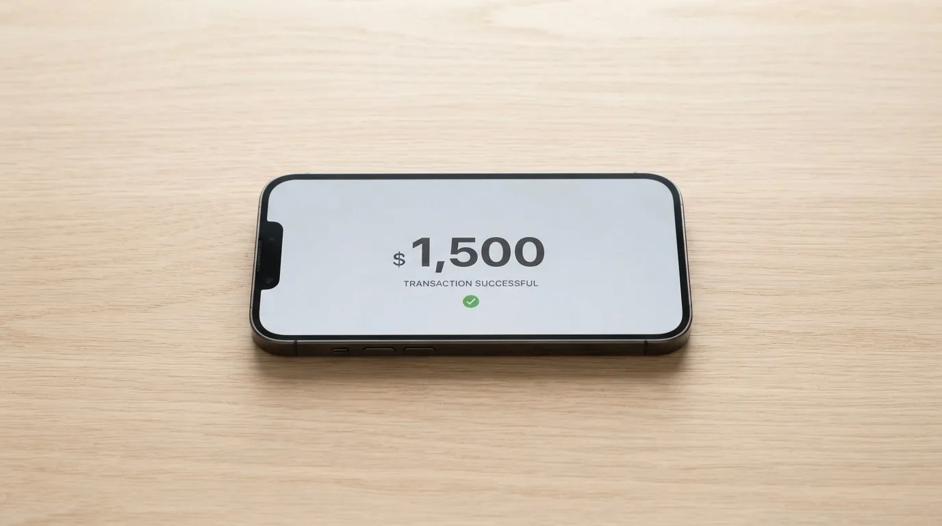 A phone showing a stablecoin transfer screen