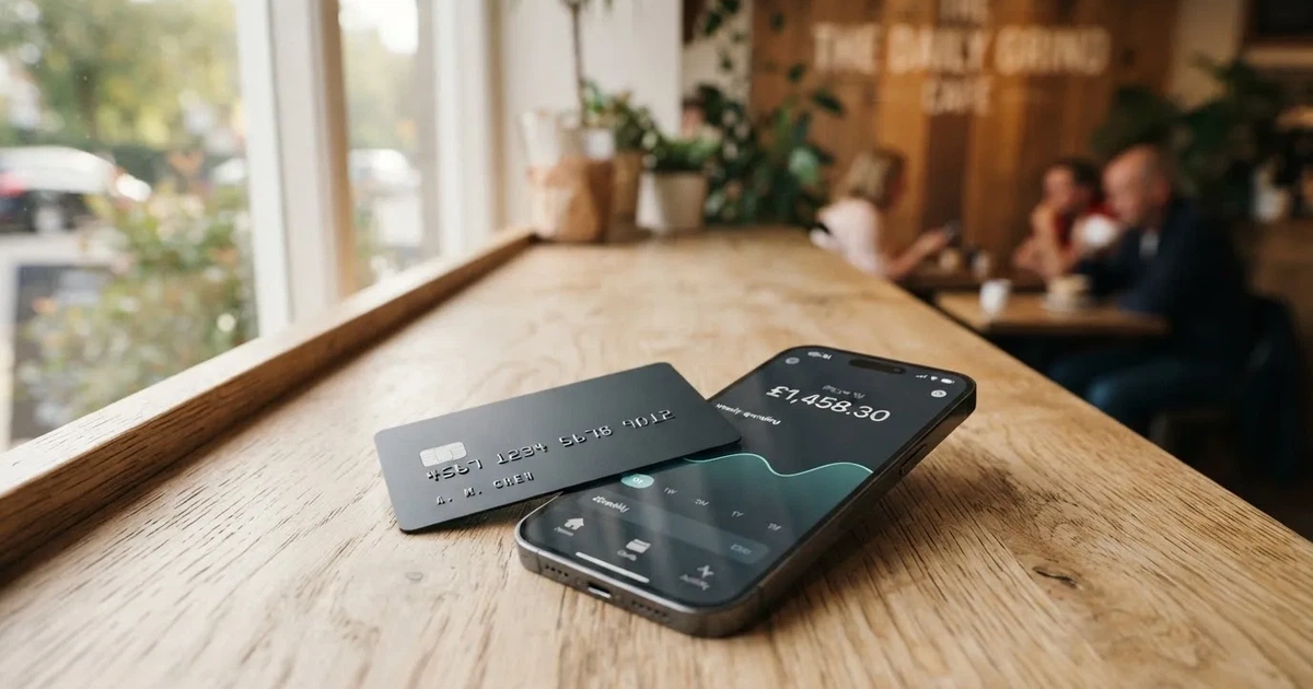 A payment card next to a phone with a crypto wallet app open