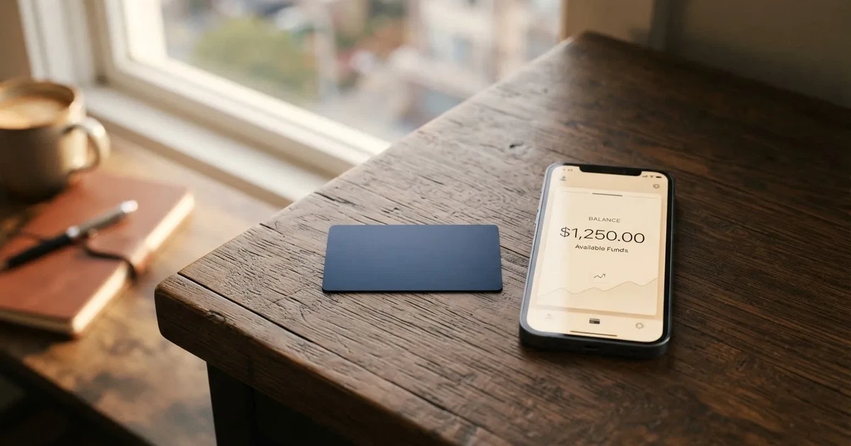 A payment card next to a phone with a crypto wallet app open