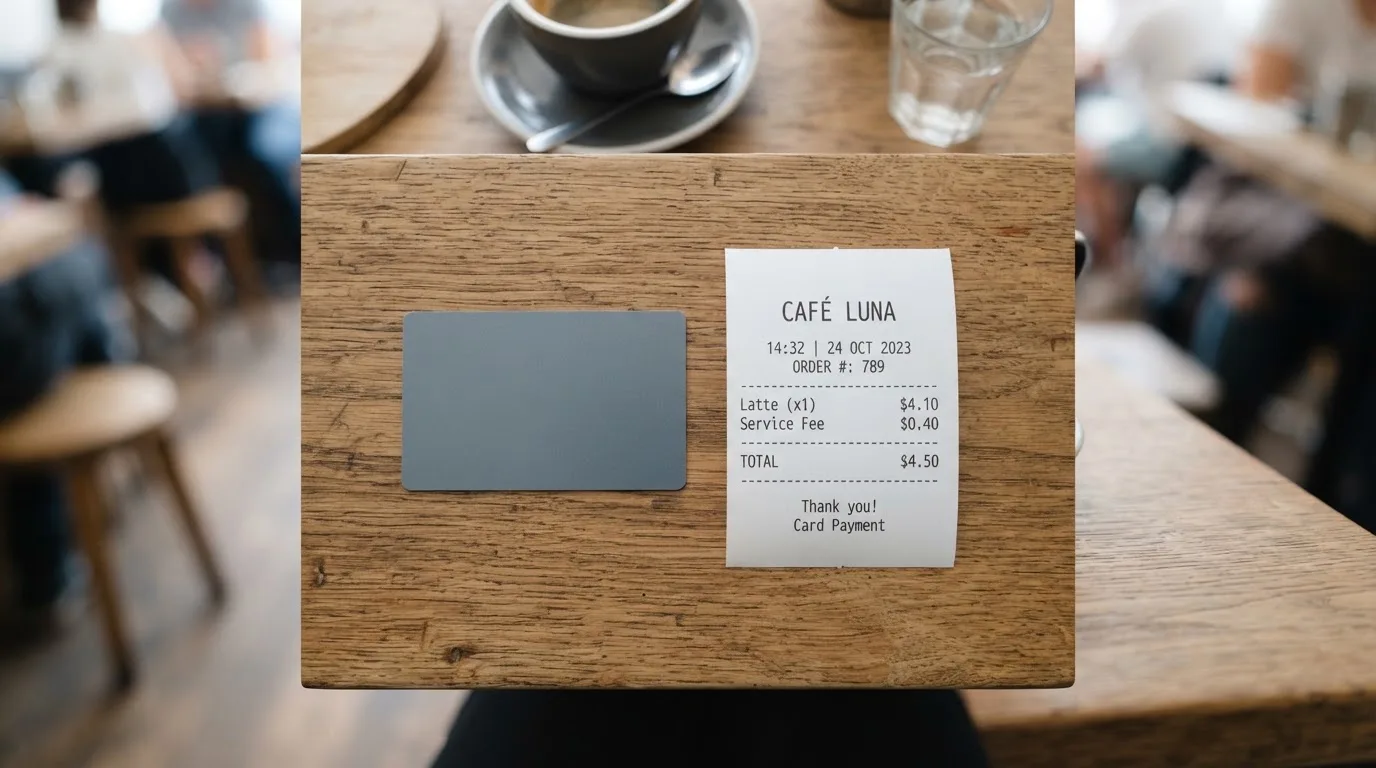 A receipt and a card on a café table