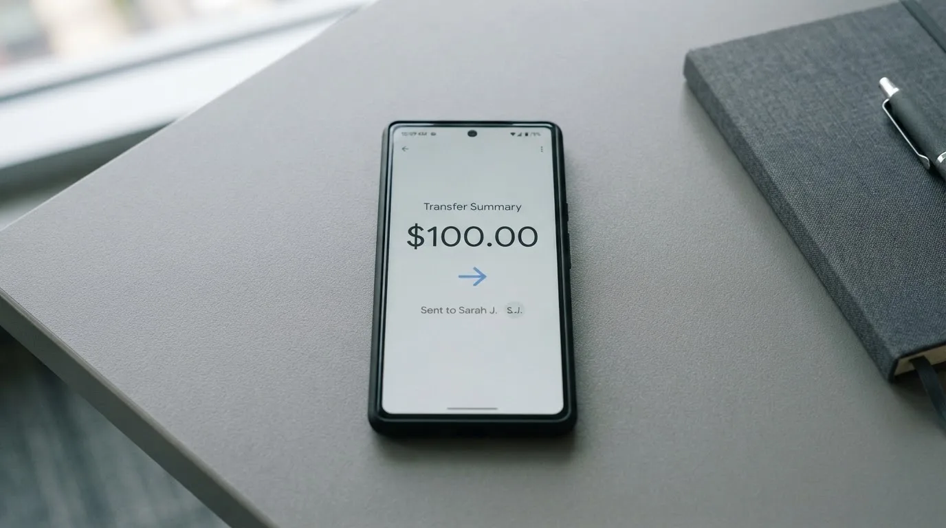 A phone showing a stablecoin transfer screen