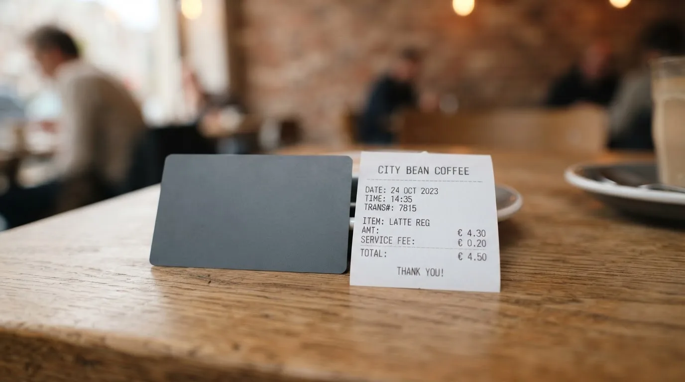 A receipt and a card on a café table