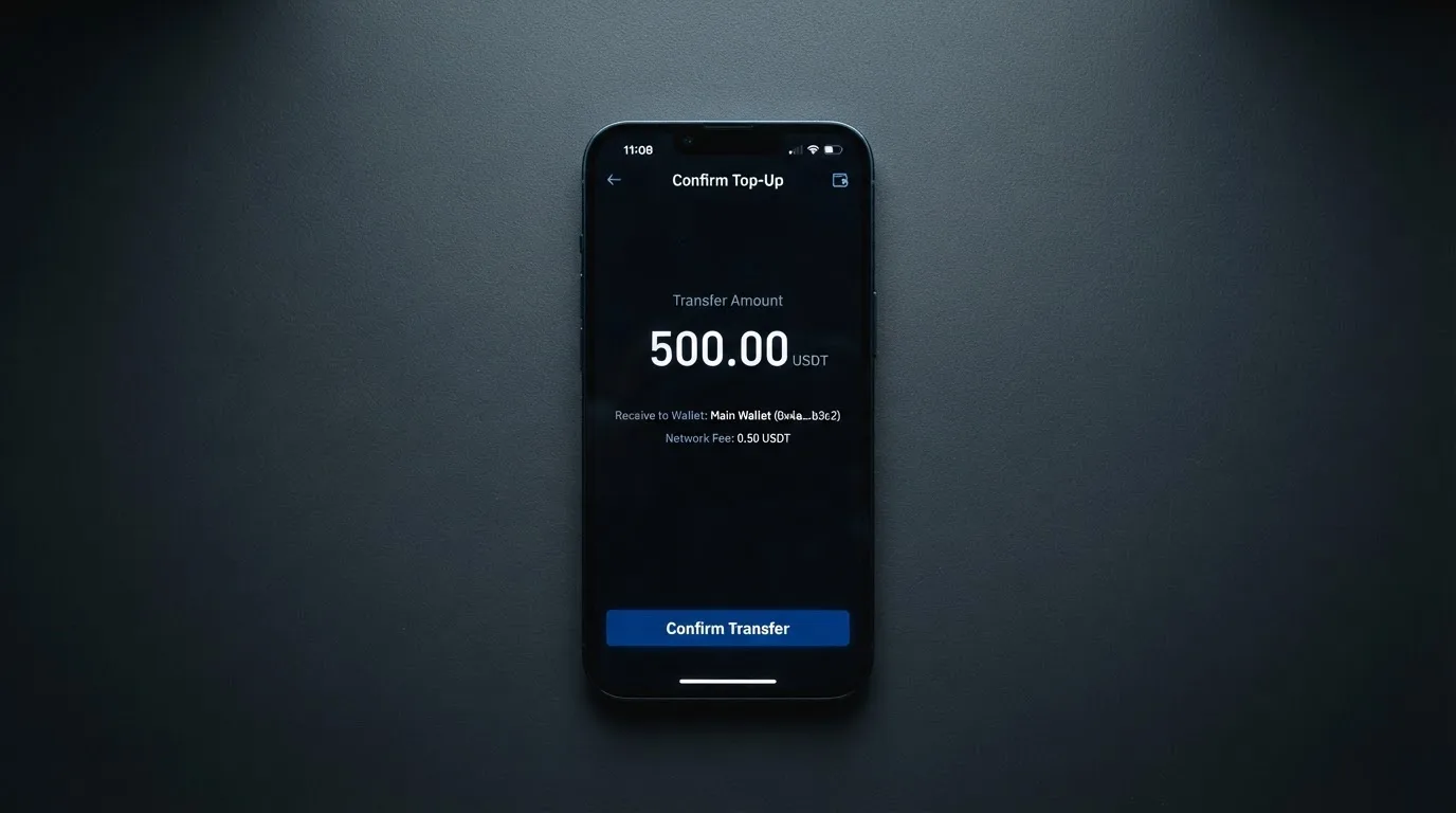 A phone showing a stablecoin transfer screen