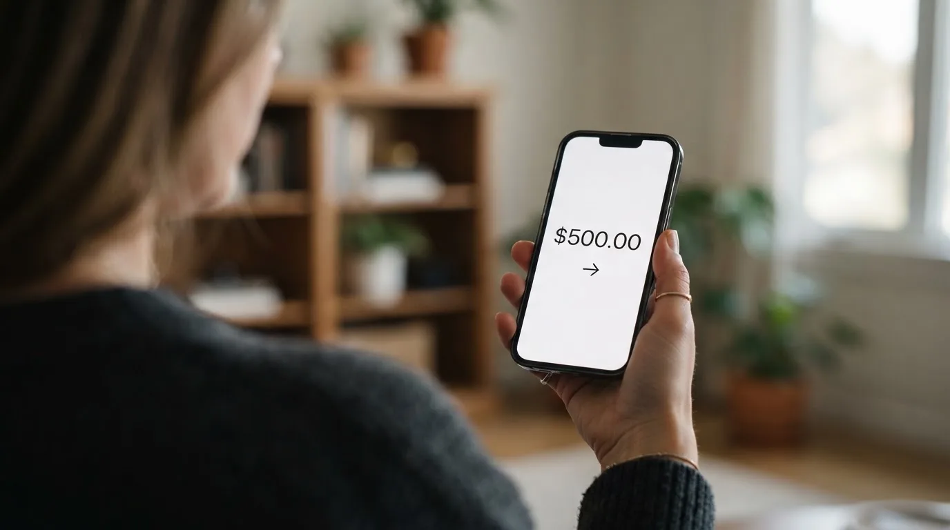 A phone showing a stablecoin transfer screen