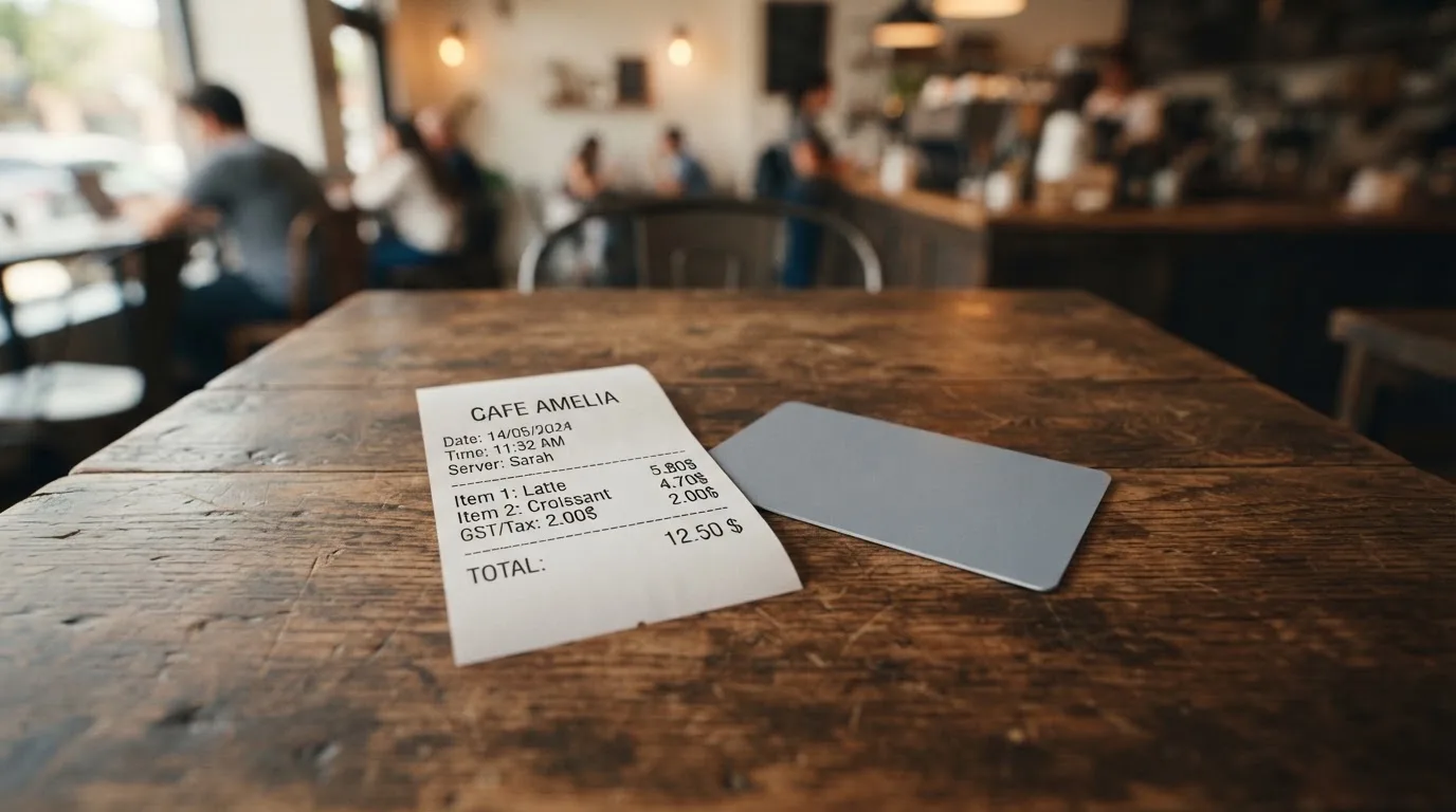 A receipt and a card on a café table
