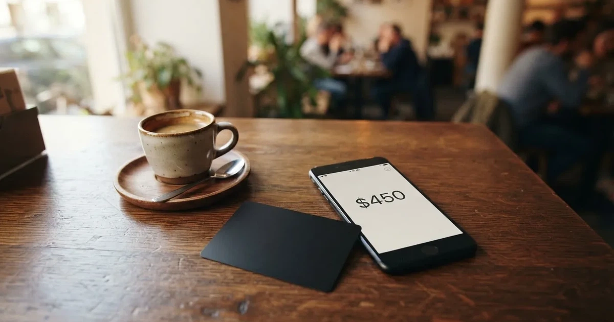 A payment card next to a phone with a crypto wallet app open