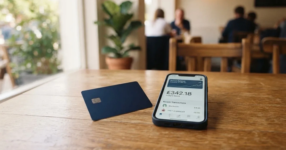 A payment card next to a phone with a crypto wallet app open