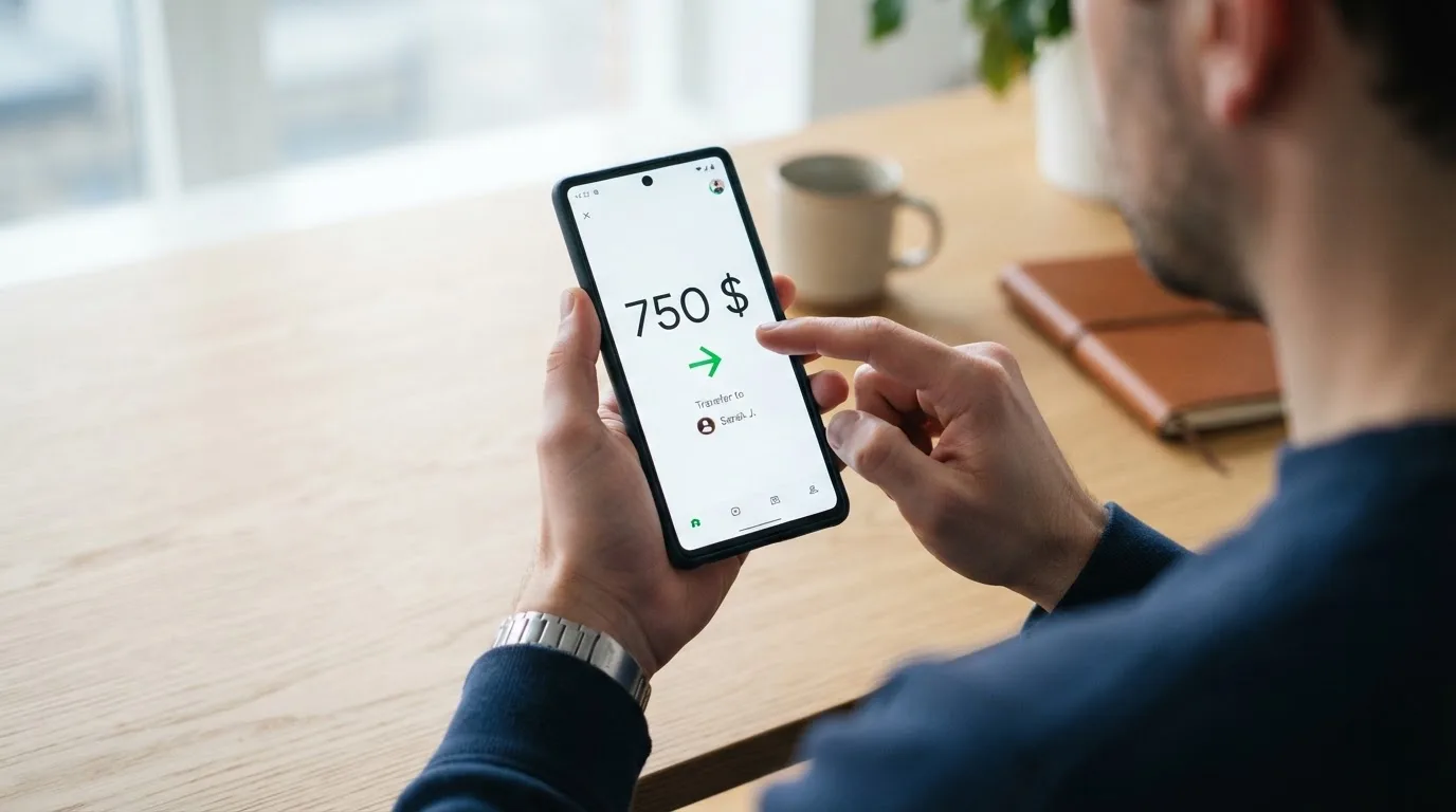 A phone showing a stablecoin transfer screen
