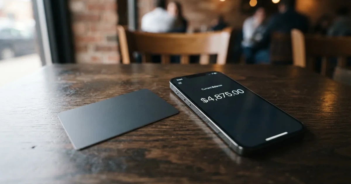 A payment card next to a phone with a crypto wallet app open