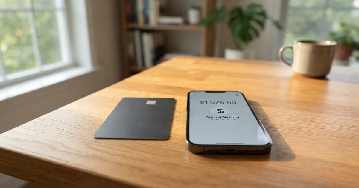 A payment card next to a phone with a crypto wallet app open