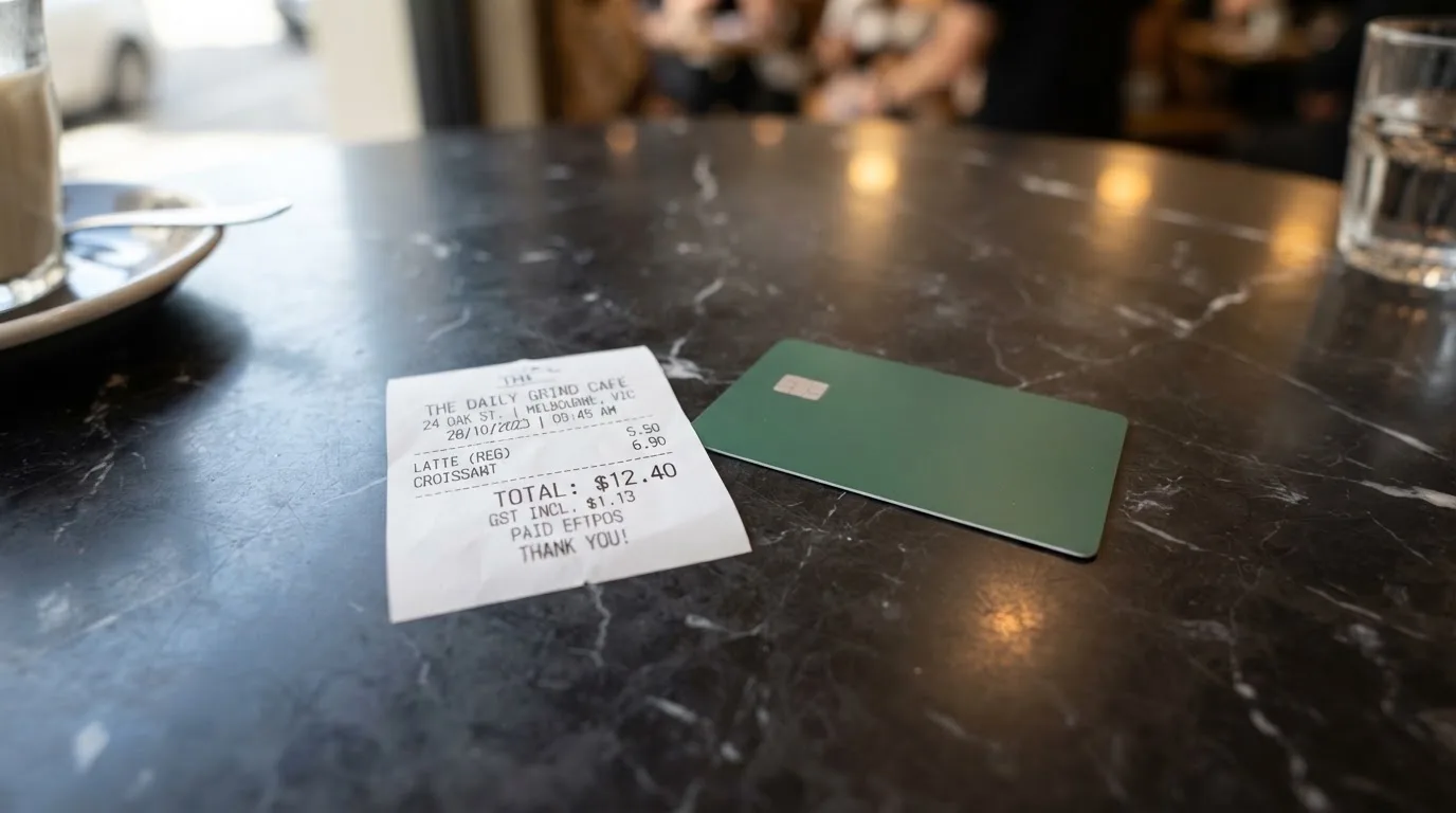 A receipt and a card on a café table