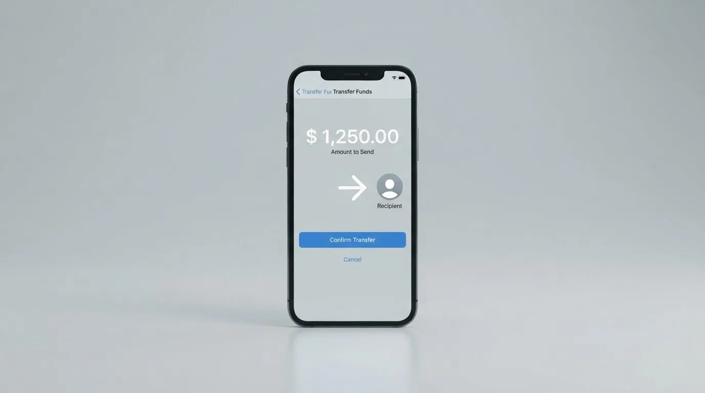 A phone showing a stablecoin transfer screen