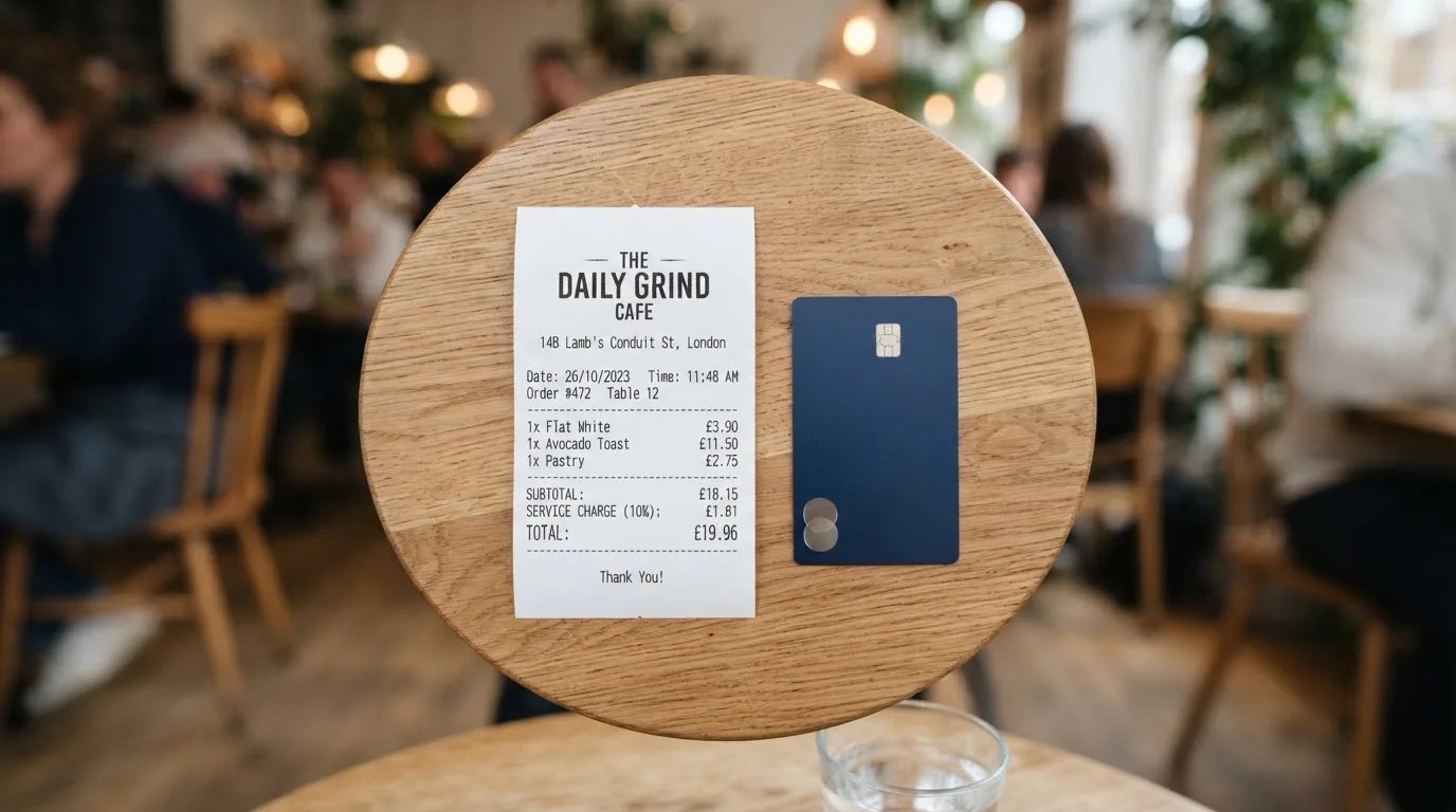 A receipt and a card on a café table