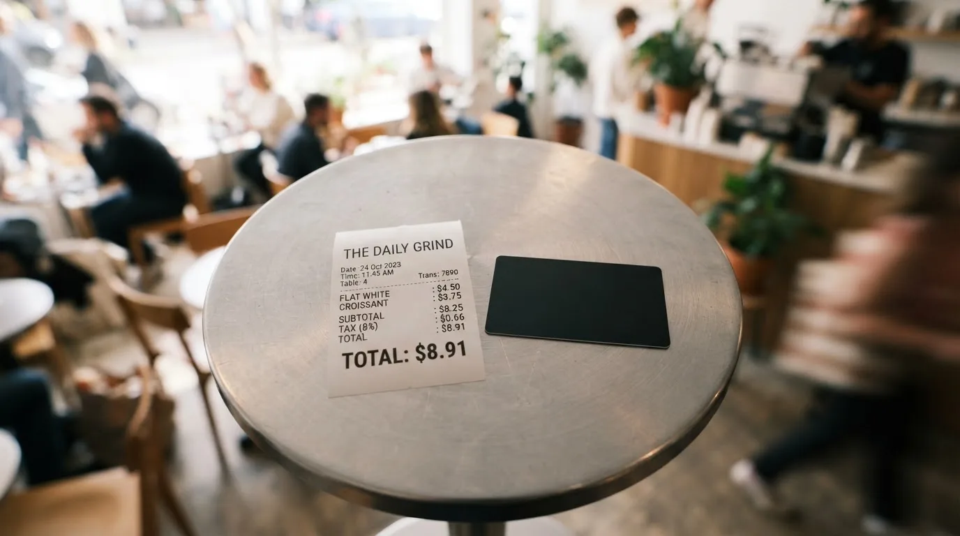A receipt and a card on a café table