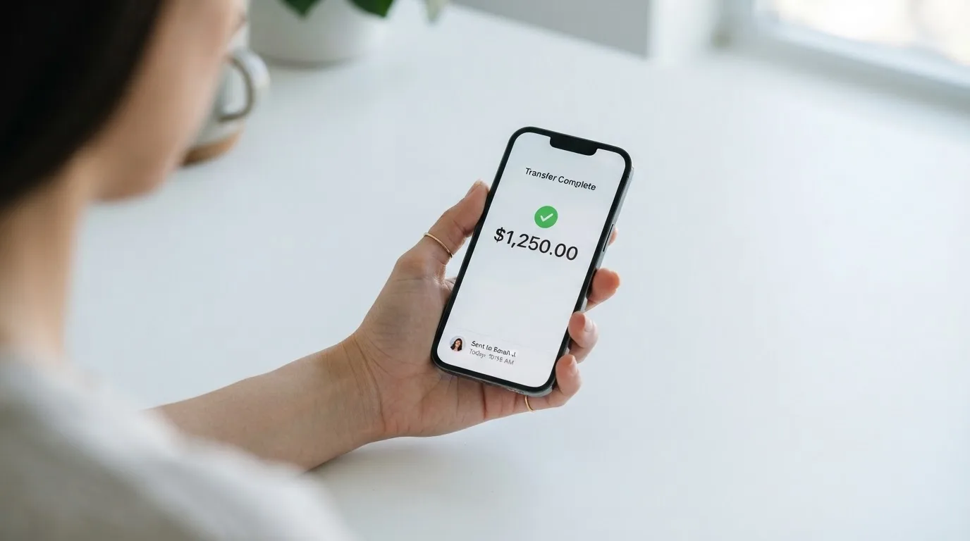 A phone showing a stablecoin transfer screen