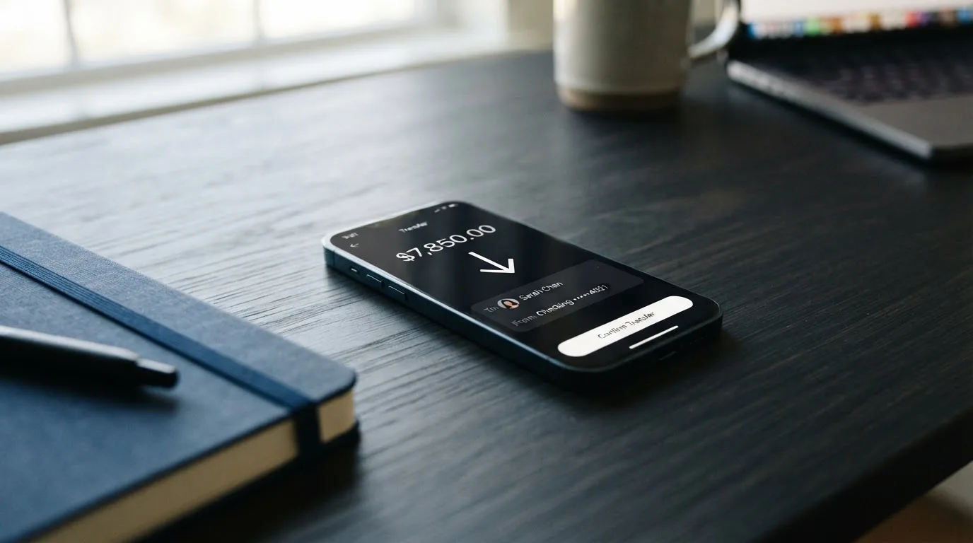 A phone showing a stablecoin transfer screen