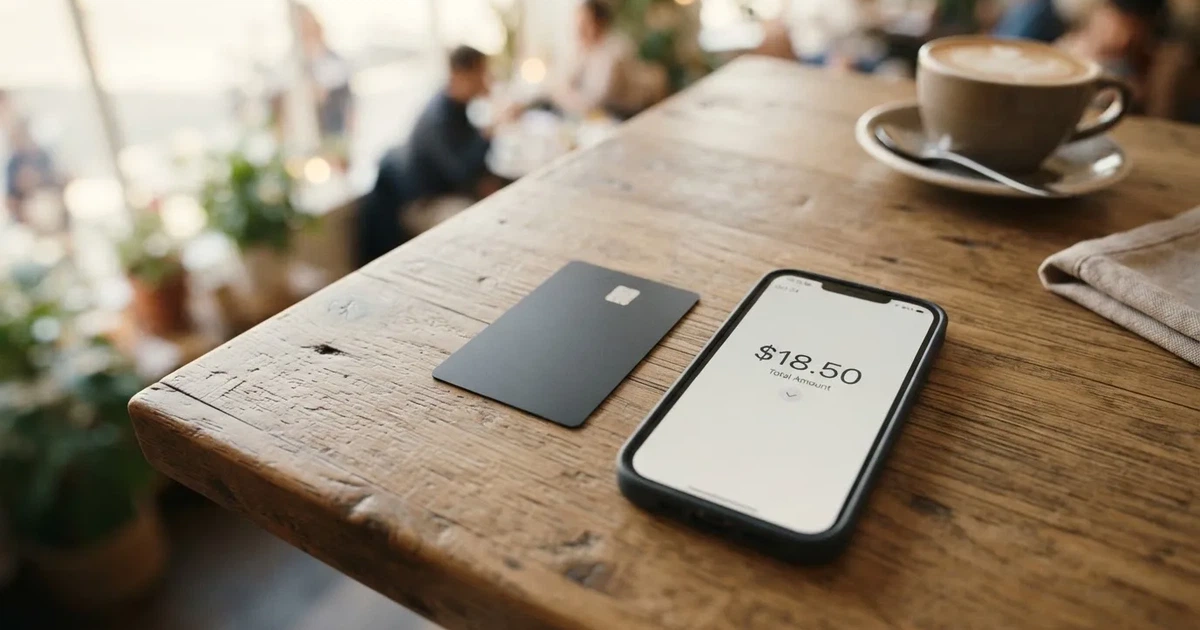 A payment card next to a phone with a crypto wallet app open