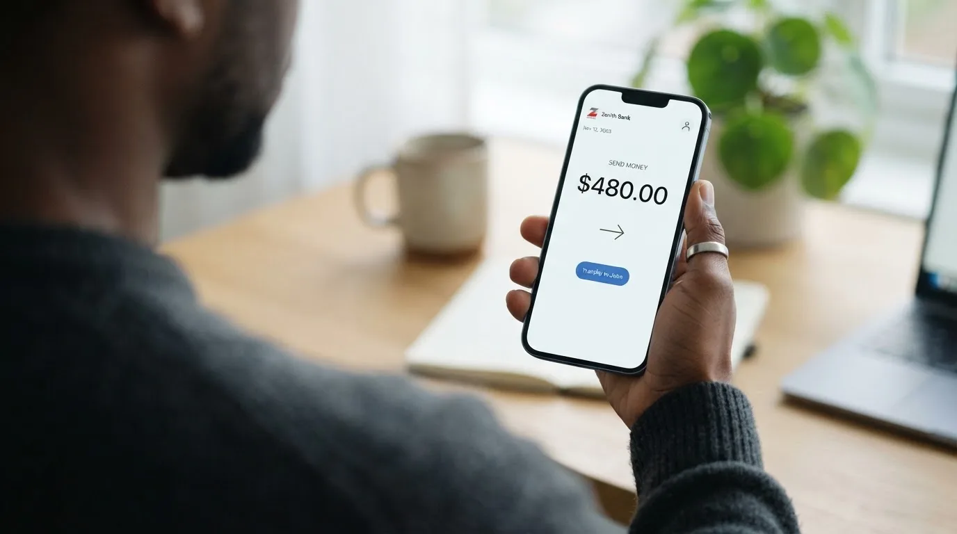 A phone showing a stablecoin transfer screen