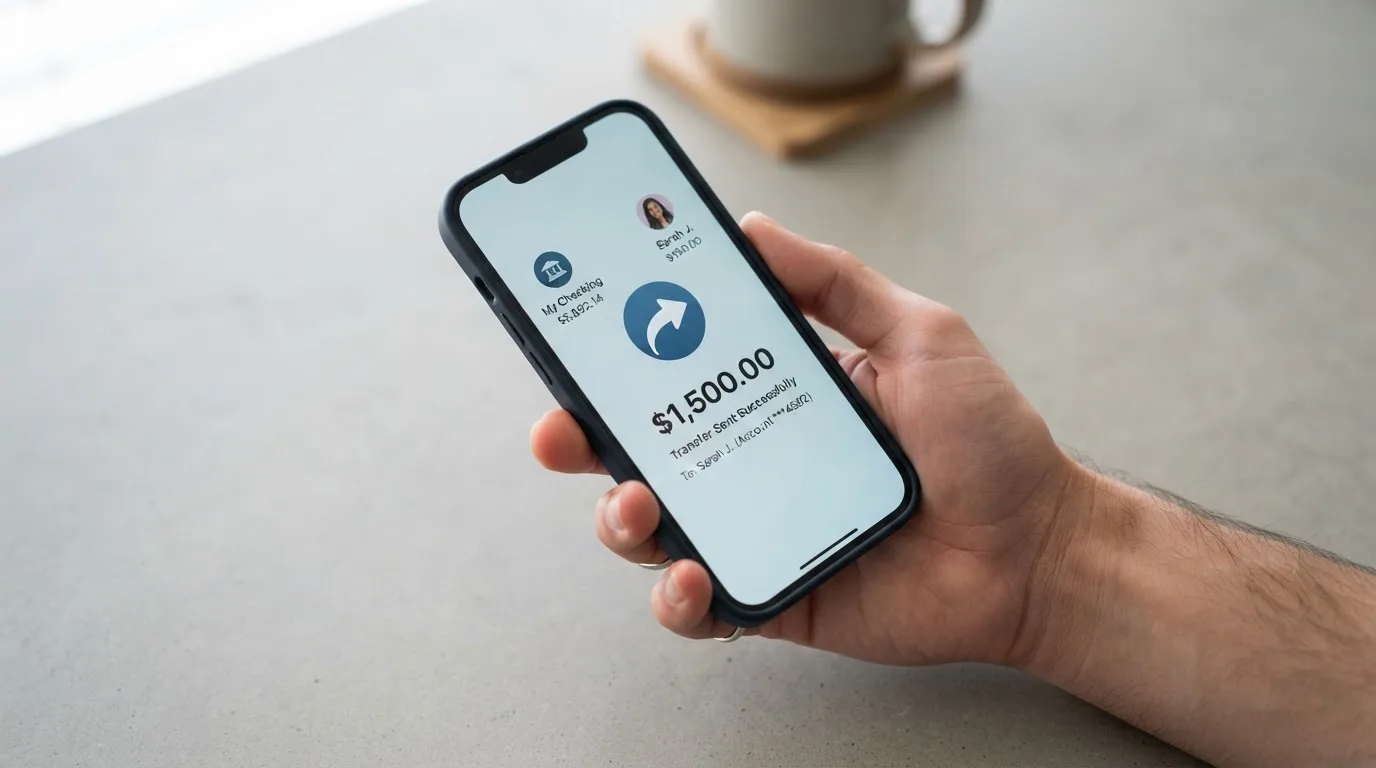 A phone showing a stablecoin transfer screen