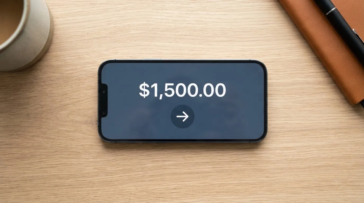 A phone showing a stablecoin transfer screen