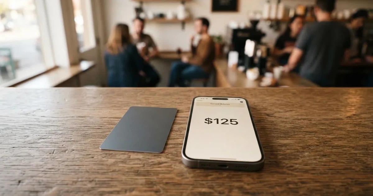 A payment card next to a phone with a crypto wallet app open