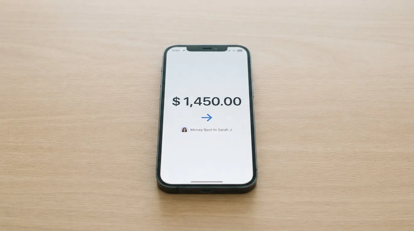A phone showing a stablecoin transfer screen