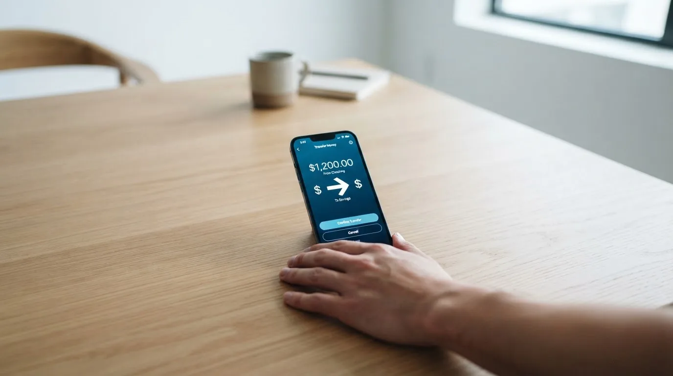 A phone showing a stablecoin transfer screen